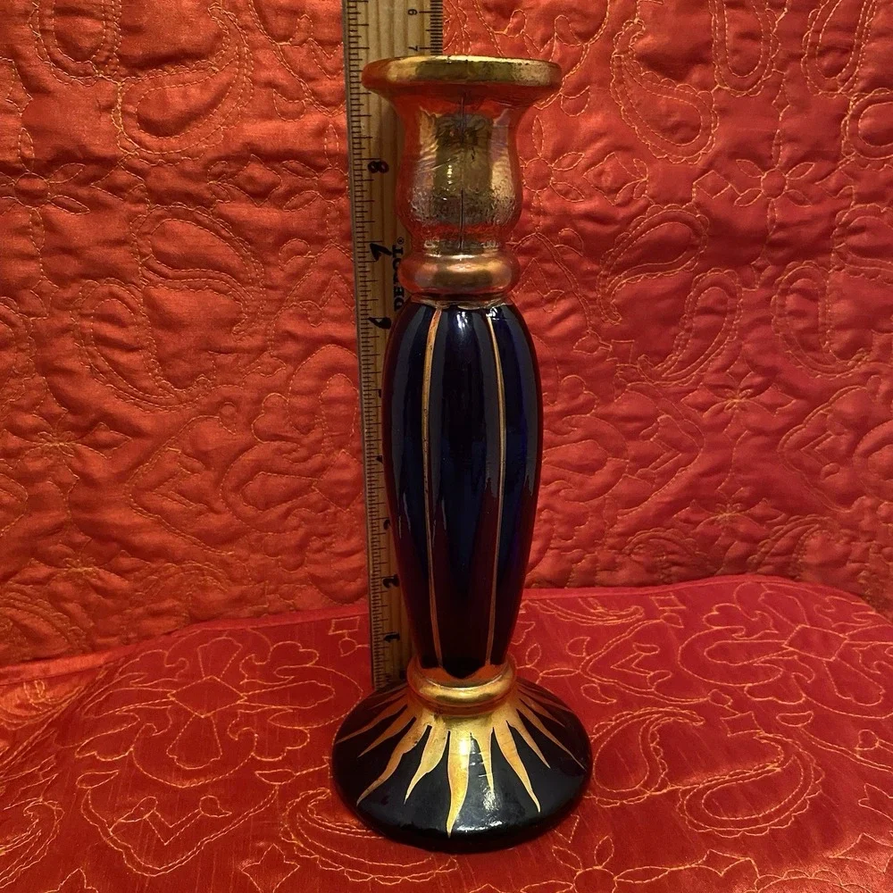 Vintage cobalt blue glass candlestick, celestial bud vase 9